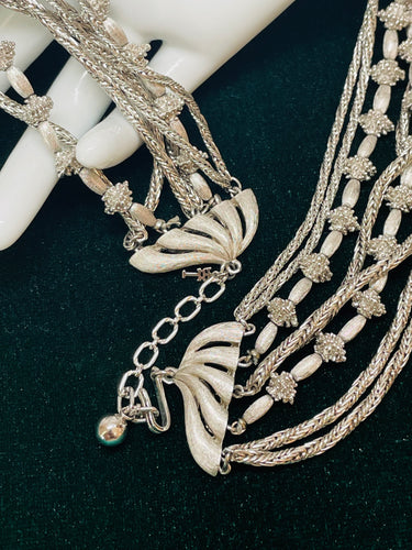 1960’s Trifari 8 Strand Silver Chain and Beaded Necklace